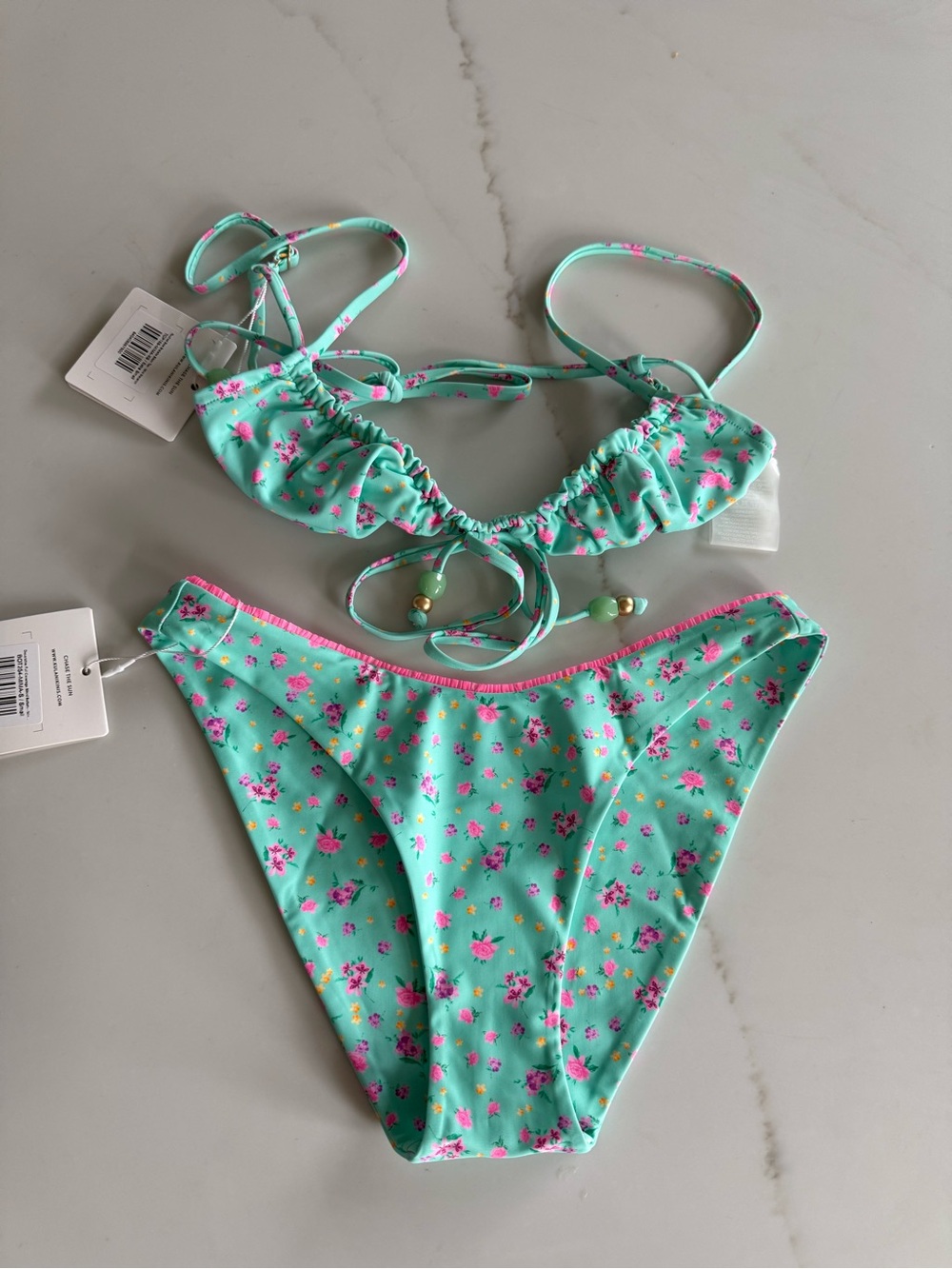 Kulani Kinis Mint Floral Bikini with Pink & Yellow Accents